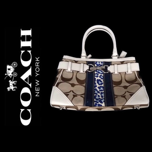 Coach Hamptons Signature Stripe Leopard Carryall Satchel Handbag - Picture 16 of 16